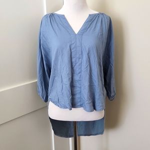 Anthropologie Baby blue hi-low V-neck 3/4-sleeve blouse. Size S.